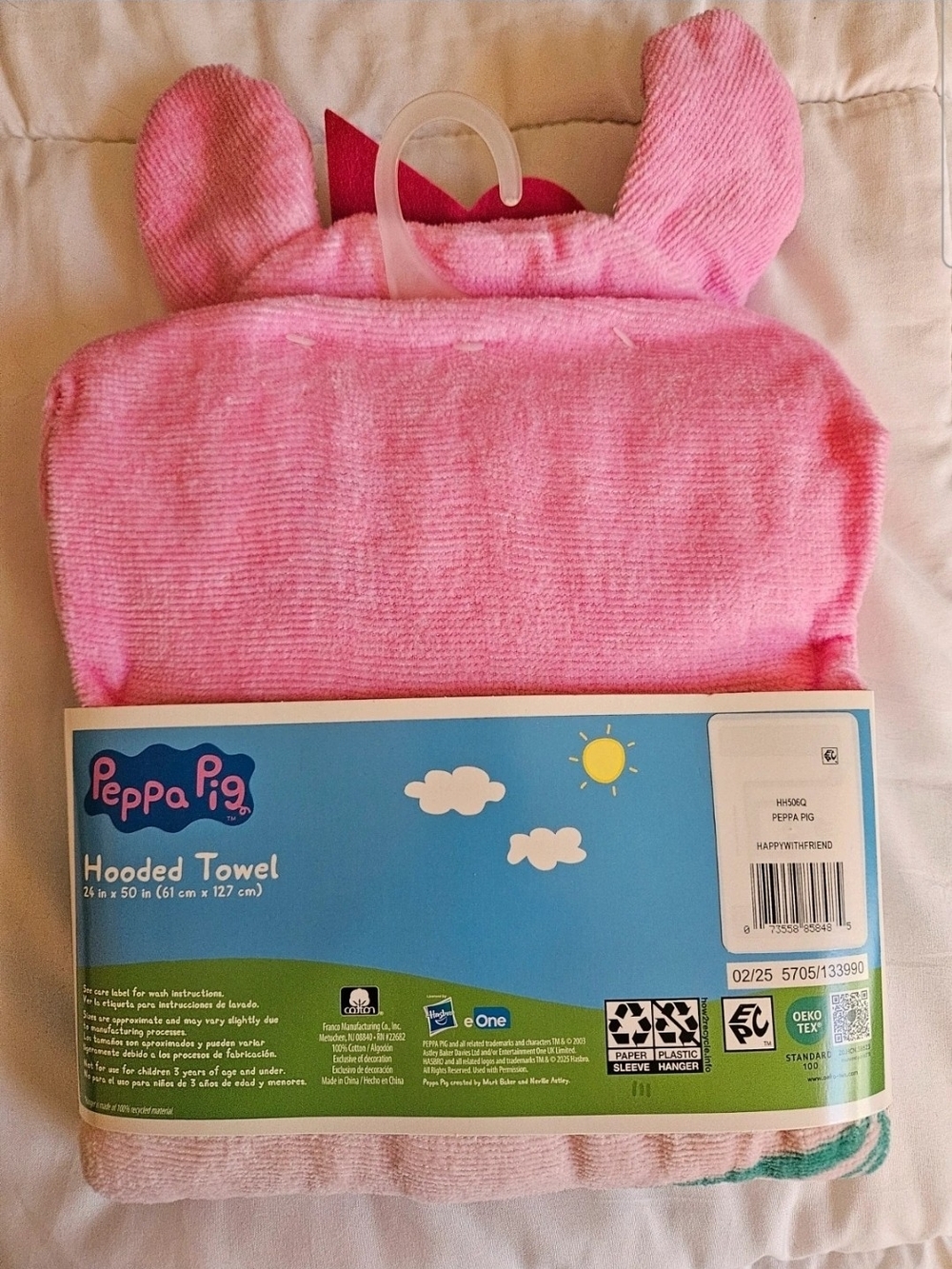Peppa Pig Pink Hooded Towel with Bow - Picture 5 of 7